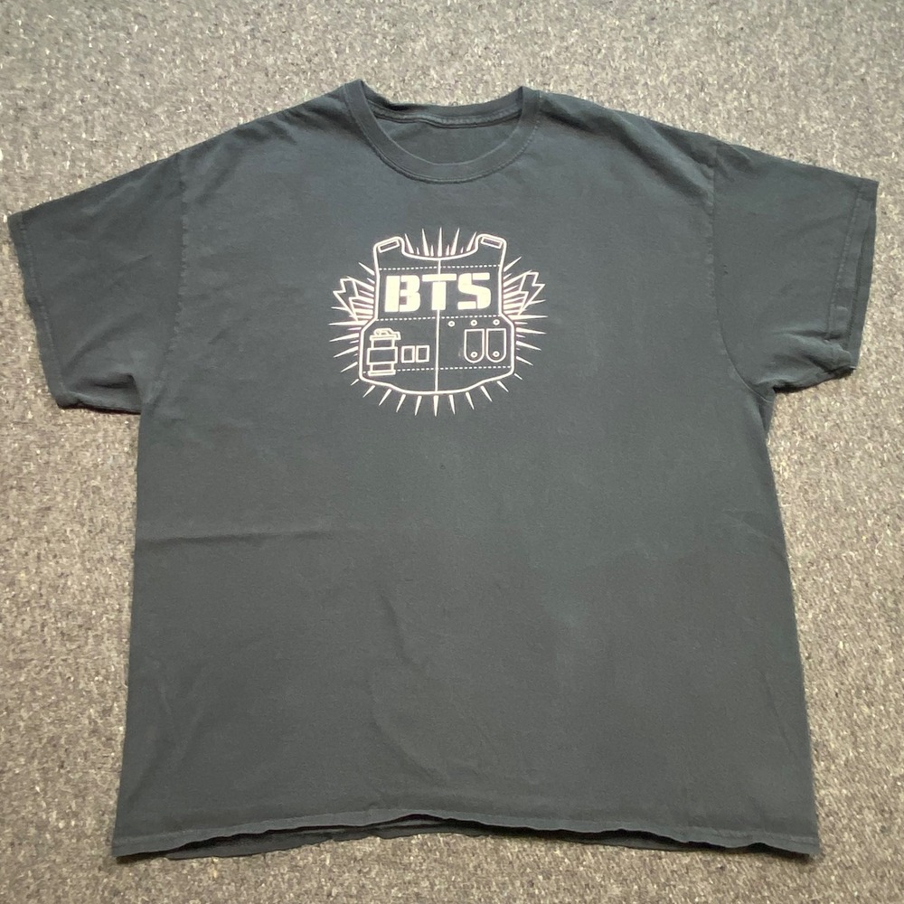 BTS TShirt Sz XL Mens Black K-Pop Bulletproof Vest Logo Member Names Streetwear
